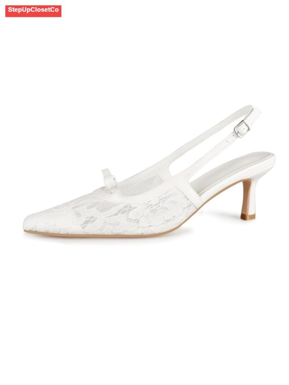 Slingback Heels with Bow Pointed Toe Kitten Heels Pumps Dress Party Wedding